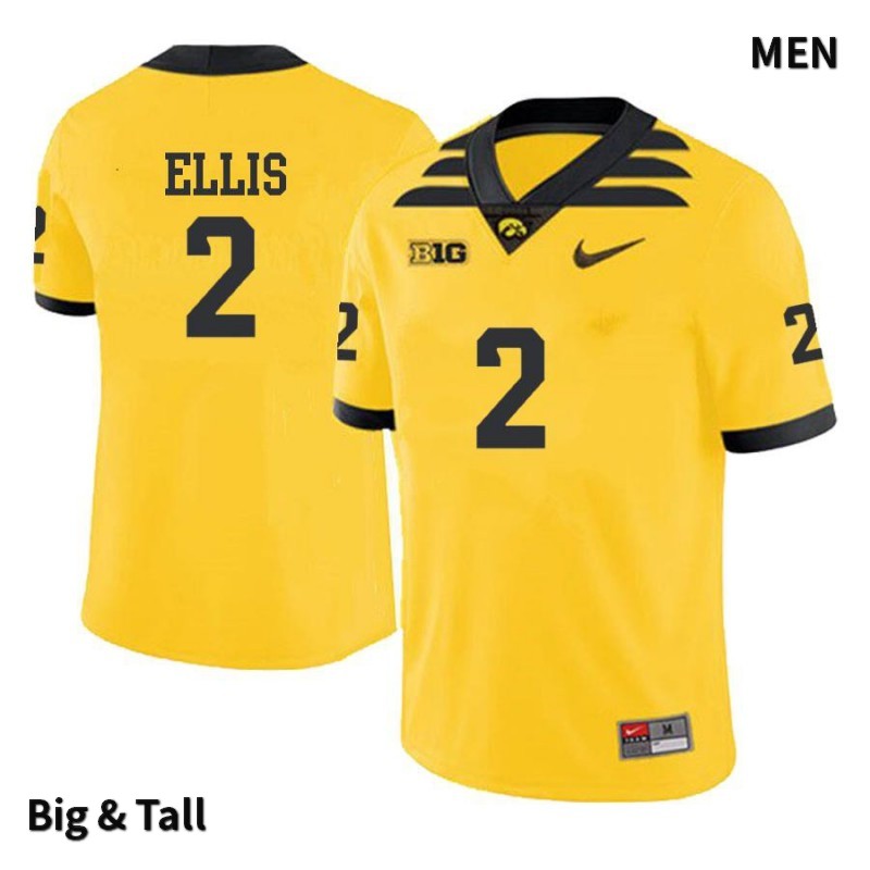 Men's Iowa Hawkeyes NCAA #2 Mick Ellis Yellow Authentic Nike Big & Tall Alumni Stitched College Football Jersey JK34A24TD
